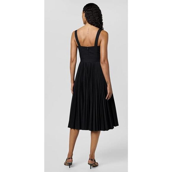 THEORY WOMENS SIZE 6 SLEEVELESS PLEATED VOLUME POPLIN MIDI DRESS BLACK NEW - Picture 2 of 14